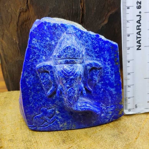 Handcarved Lord Ganesh Face On Natural Raw Lapis Lazuli